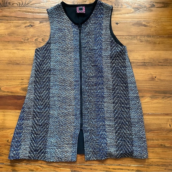 Patricia Palson Textured Blue & Grey Woven Zip Vest Sleeveless Jacket One Size - Picture 2 of 14